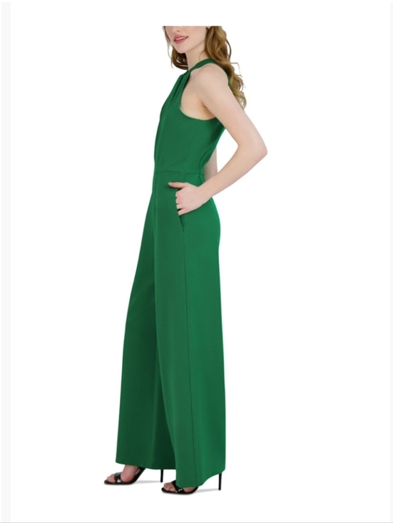 💚🔹️Julia Jordan🔹️ Kelly Green Twist-Front Halter Neck Wide Leg Jumpsuit - Picture 3 of 3